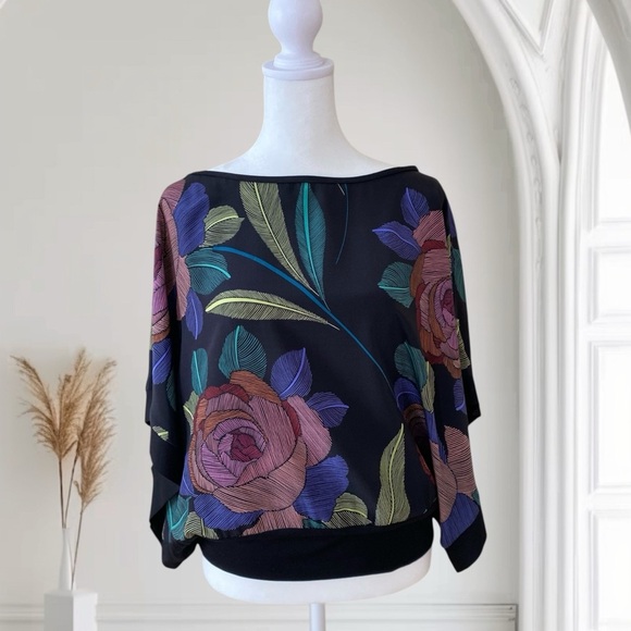 Trina Turk Kimono Floral Silk Blouse Small - Picture 1 of 10